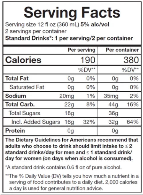 Nutrition information from an Angry Orchard Hard Cider