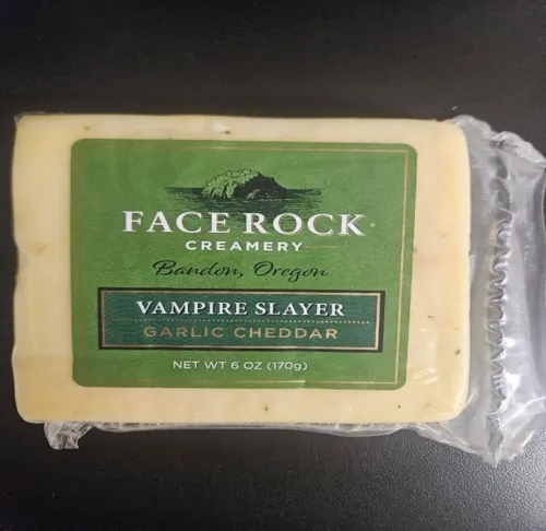 Vampire Slayer Garlic Cheddar cheese, Face Rock Creamery