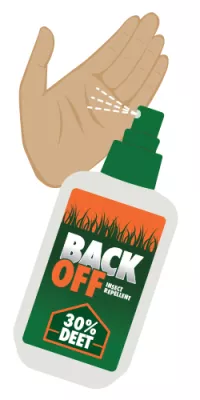 cartoon bug spray spraying onto hand