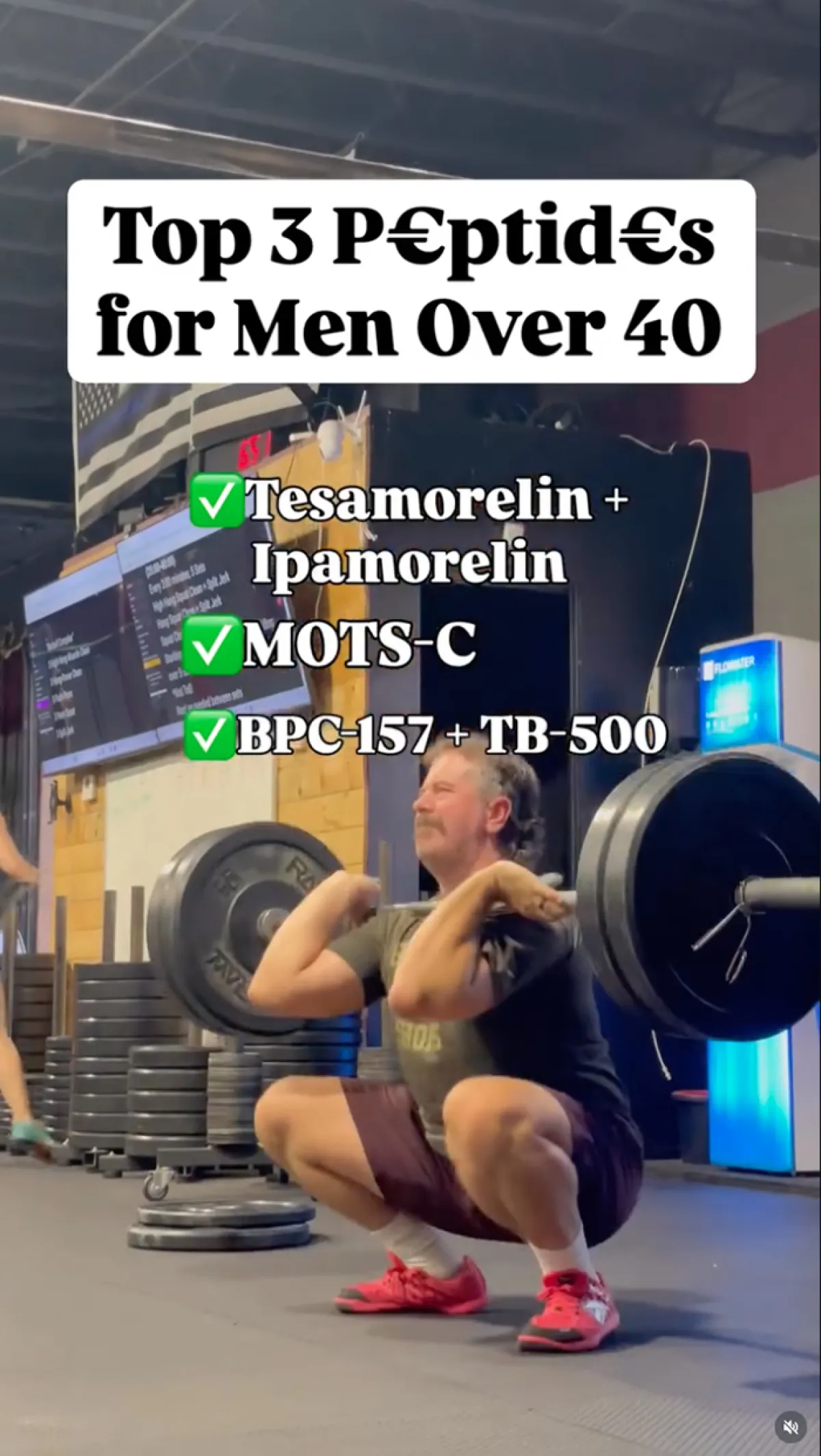 screenshot of instagram story of man strength training and listing his peptide recommendations for men over 40