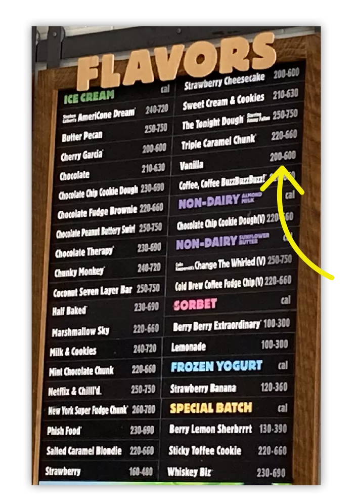 ben & jerry's menu board
