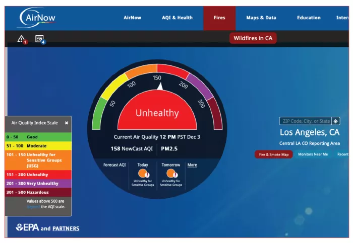 screenshot of airnow.gov