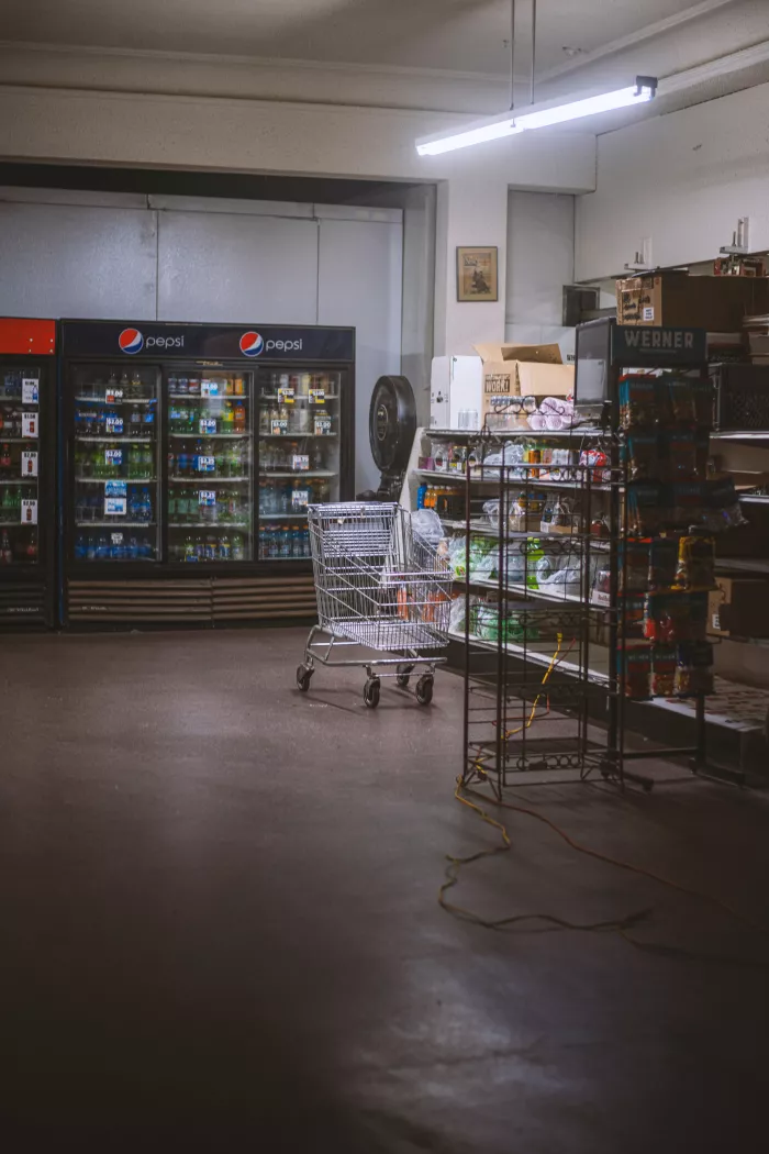 Stocked sodas but bared shelves at a dollar store
