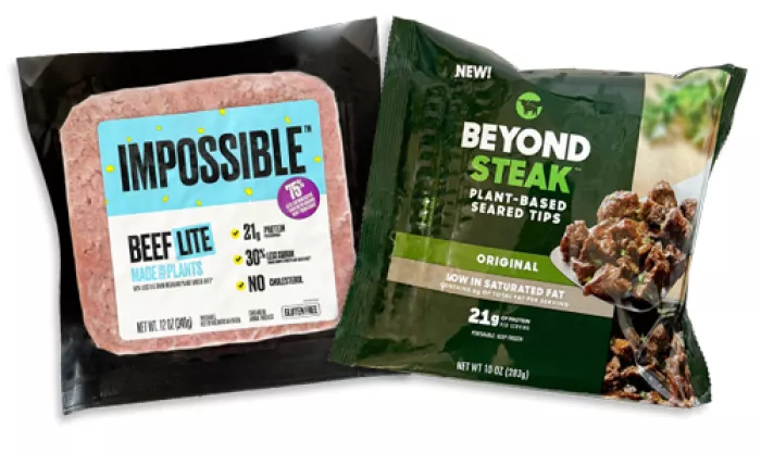 package of Impossible Beef Lite and Beyond Steak Seared- tips