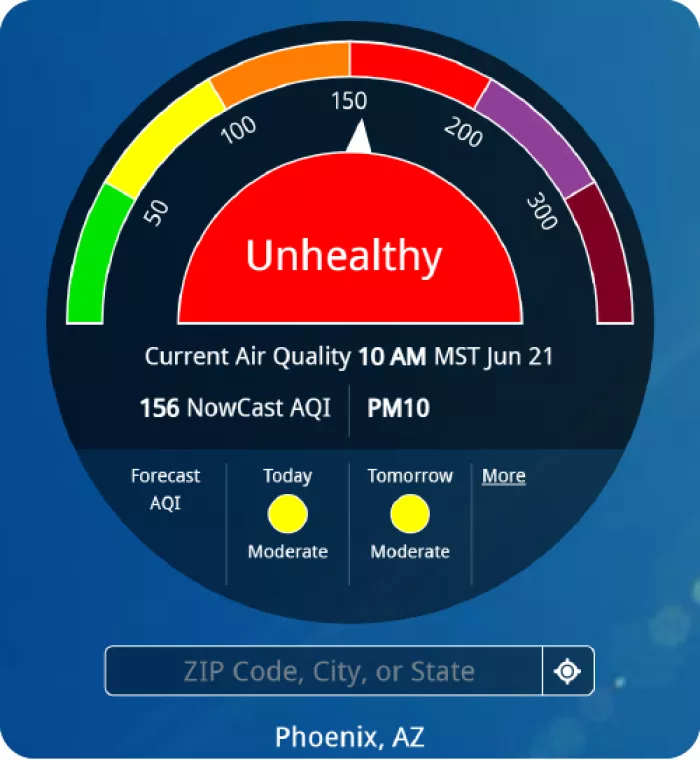 screenshot from airnow.gov