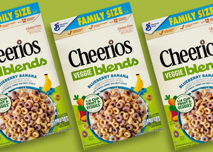 Cheerios Veggie Blends Blueberry Banana cereal box