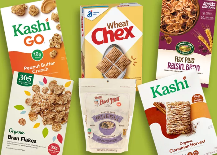 an assortment of recommended cereal boxes