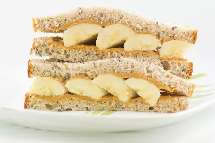 Nut butter and banana sandwich on whole wheat bread