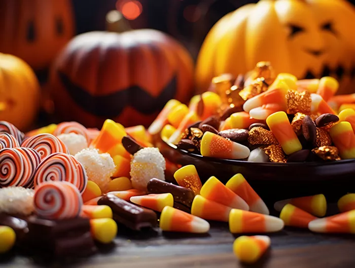 Halloween candy sweets on tabletop