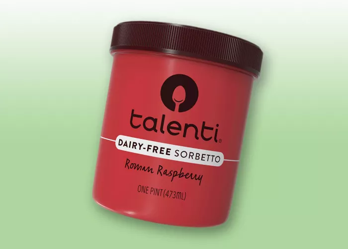 Jar of talenti dairy-free sorbetto roman raspberry flavor