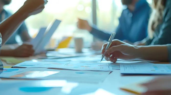 people writing in a meeting