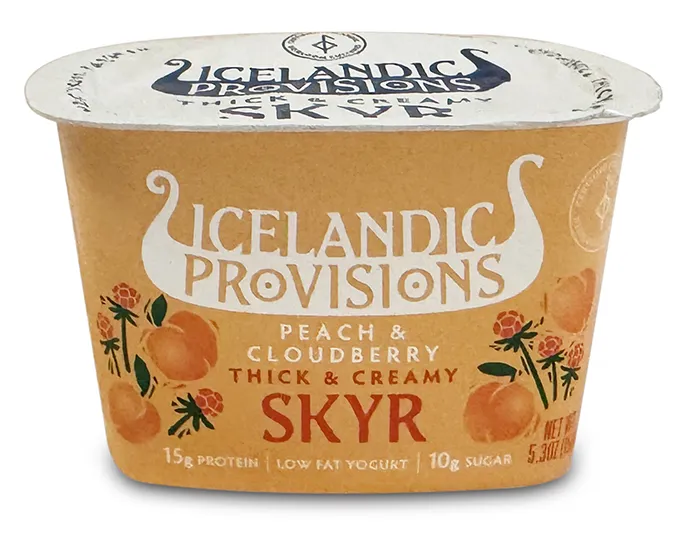 cup of Icelandic Provisions Peach and Cloudberry Skyr