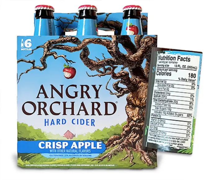 6 pack of Angry Orchard cider bottles