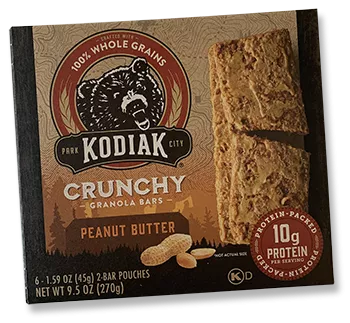 box of Kodiak crunch granola peanut butter bars