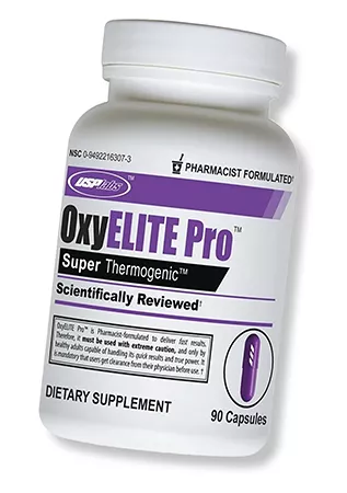 white pill bottle of OxyElite Pro dietary supplement