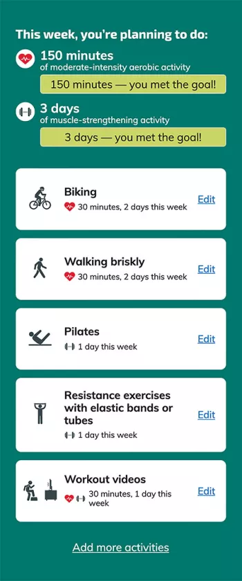 screenshot of health.gov activity planner