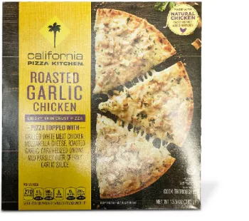 box of CPK Roasted Garlic Chicken Crispy Thin Crust Pizza