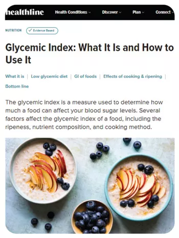 screenshot of article titled "Glycemic Index: what it is and how to use it"