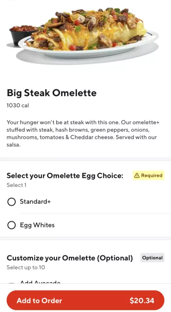 IHOP menu on the DoorDash app