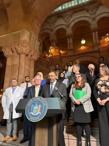 CSPI Regulatory Counsel Jensen Jose speaks at event announcing NY additive ban and GRAS reform bills A6424A-S6055B and S08615-A9295