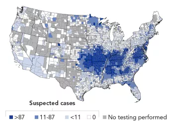 map of alpha-gal syndrome cases