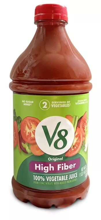 bottle of V8 High fiber juice