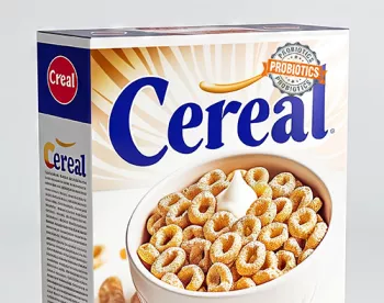 Cereal box with probiotics badge