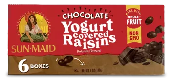 Package of Sun-Maid Chocolate Yogurt Covered raisins.
