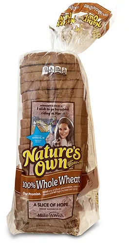 bag of Nature's own 100% whole wheat sliced bread