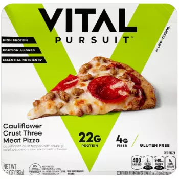 Box of Vital Pursuit sausage and peperoni pizza