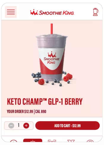 screenshot of smoothie king Keto Champ GLP-1 berry smoothie ordering page