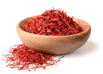 wood bowl of saffron shavings