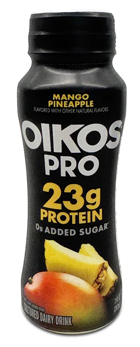 Bottle of Oikos Pro Mago pineapple yogurt drink