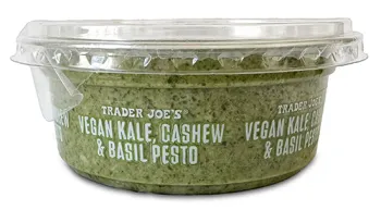 Tub of Trader Joe's Vegan Kale, Cashew & basil Pesto