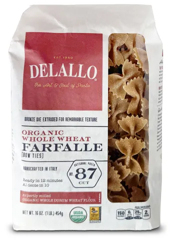 Bag of Delallo Whole wheat Farfalle pasta