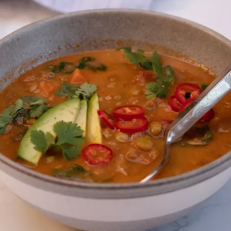 a bowl of Mexican lentil soup