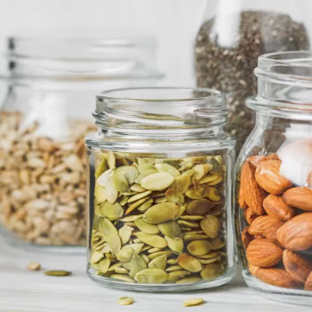 nuts and seeds in jars