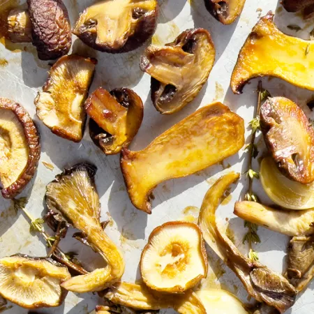 Roasted mushrooms on a sheet pan
