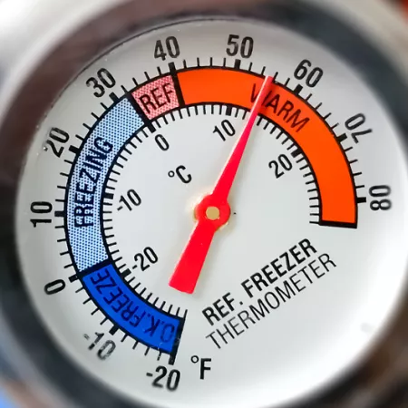 freezer thermometer pointed towards warm
