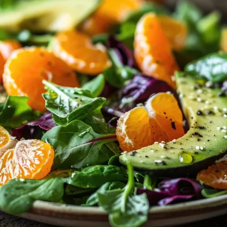 fruit salad with oranges and spinach and avocado slices