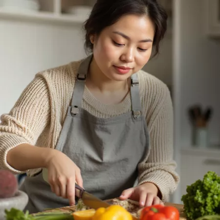 Woman chopping vegetables in the kitchen