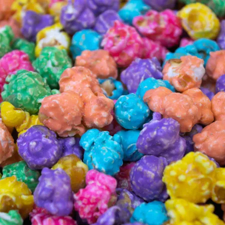 multicolored popcorn colored with synthetic food dyes