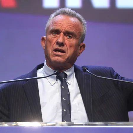 Robert F Kennedy Jr. yelling into a microphone