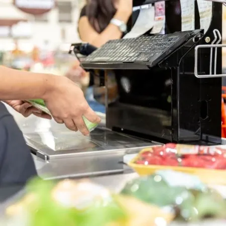A grocery checkout line