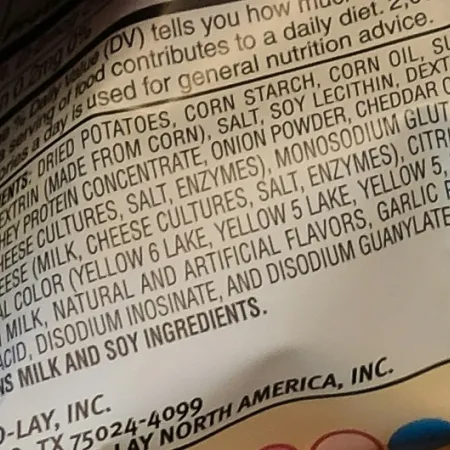 Ingredients list on a reduced fat Frito-Lay product