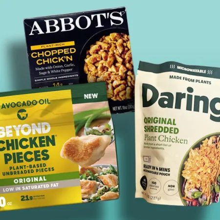collage of plant based chicken products