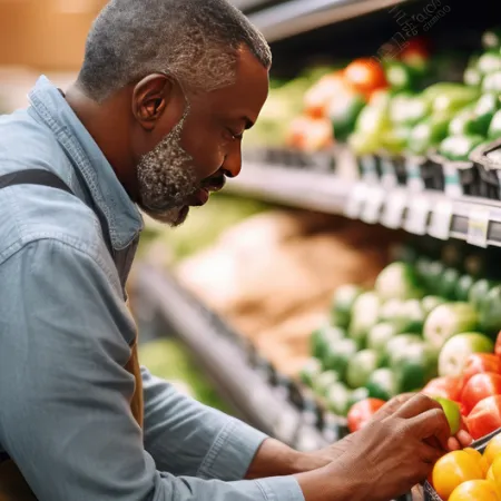 Man picking out fruit from grocery store shelves
