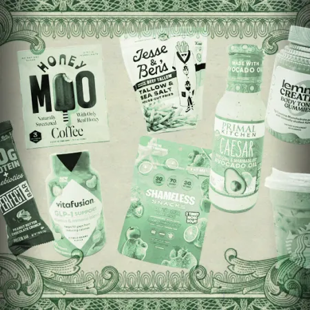 photo of different "health" foods with money-like border